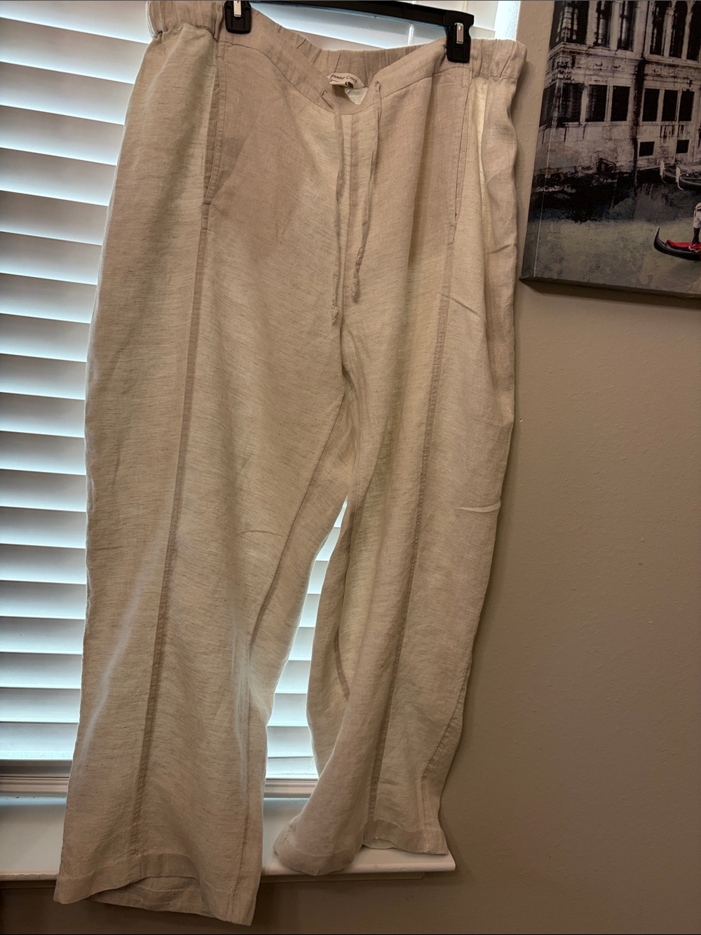 Coldwater Creek Cream Linen Drawstring Chinos